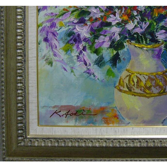 絵画 油絵 青木今陽 肉筆油絵 花瓶いっぱいの花々 送料無料 : アート