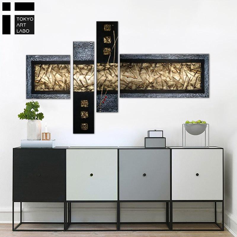 絵画 藍鉄の抽象 4枚組 インテリア 油彩画 壁掛け 油絵 アート 作品