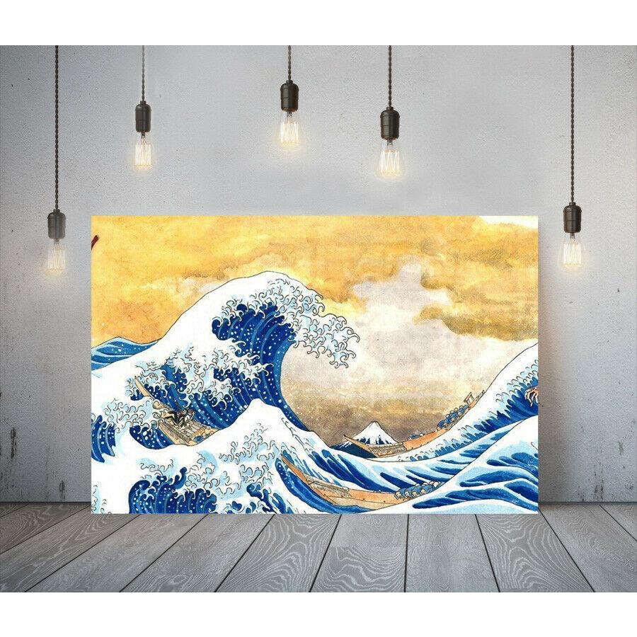 葛飾北斎 富嶽三十六景 神奈川沖浪裏 金 ポスター 高級 キャンバス