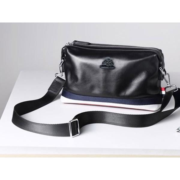 AJS Motorcyclesショルダーバッグ（本革ブラックレザー・カラーライン