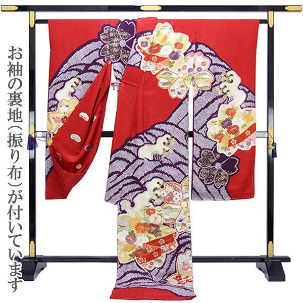 着物 友禅本振袖 京手描き 内と良 謹製 三巻桶絞りに波に桜図 あすかや