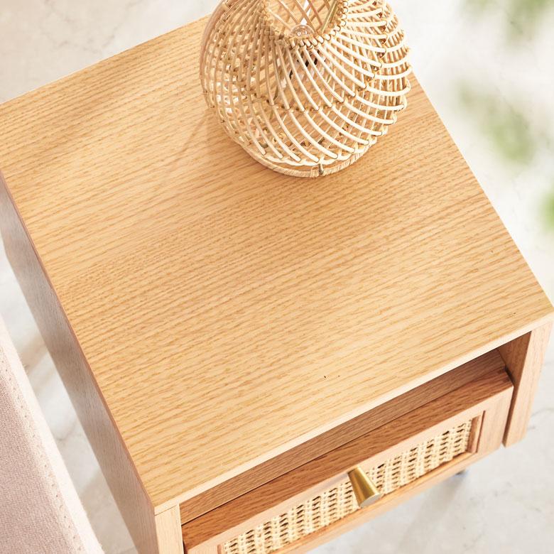 サイド テーブル 2段 引き出し 収納 ナイト ソファ ラタン 籐 ウッド