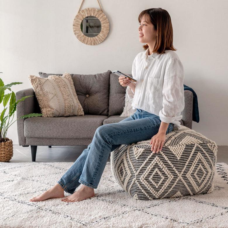 プフ クッション オットマン スツール ブラック 黒 raha W 55cm D H