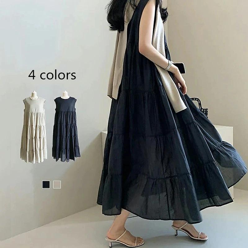 ワンピース レディース ノースリーブ ティアードワンピース ロング