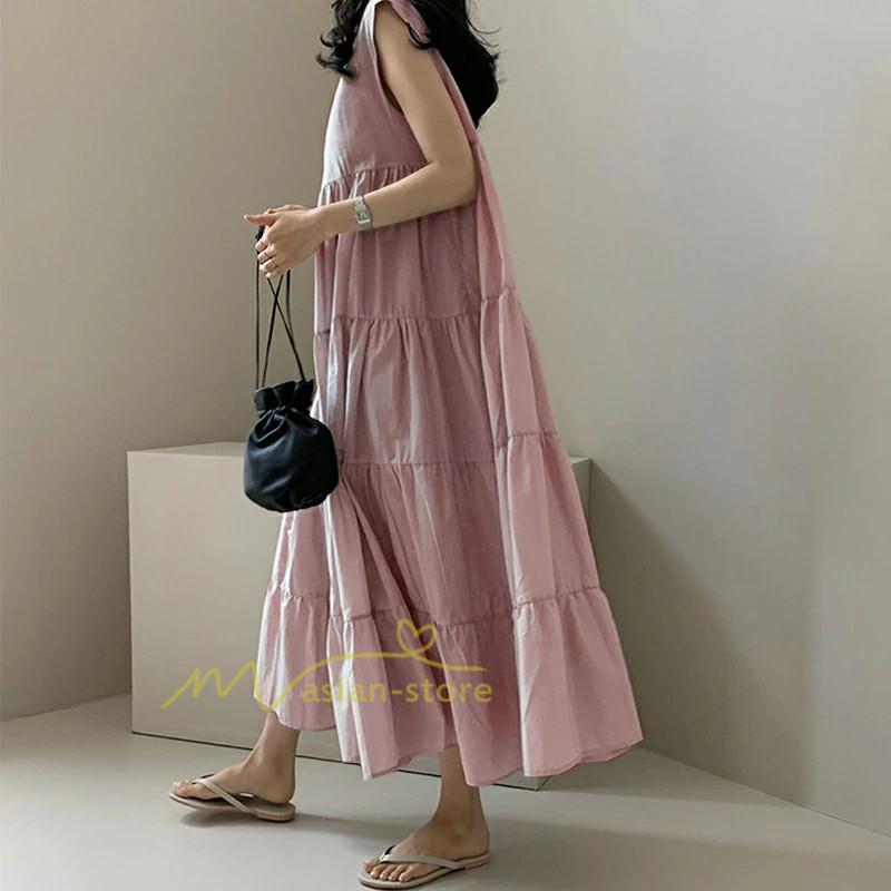 ワンピース レディース ノースリーブ ティアードワンピース ロング