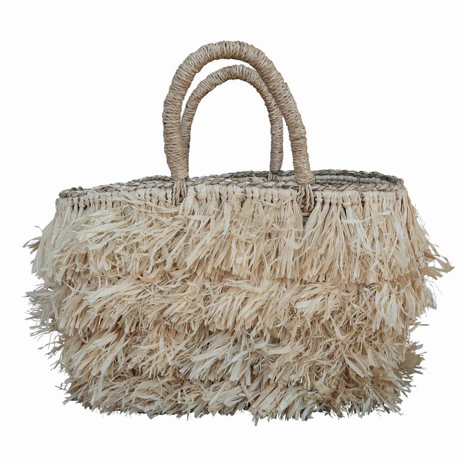 フサフサバッグ ラフィア＆シーグラス リゾート 35X13X22 【手提げかご