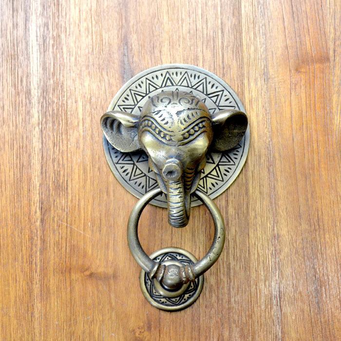 ドアノッカー ドアノブ 取っ手 ハンドル 真鍮 象 MTMET-148