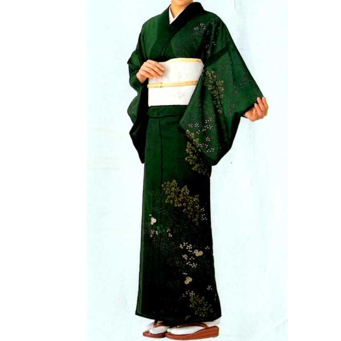 着物 反物 付け下げ 洗える 夏 絽 緑 附下 絵羽 着尺 きもの たんもの