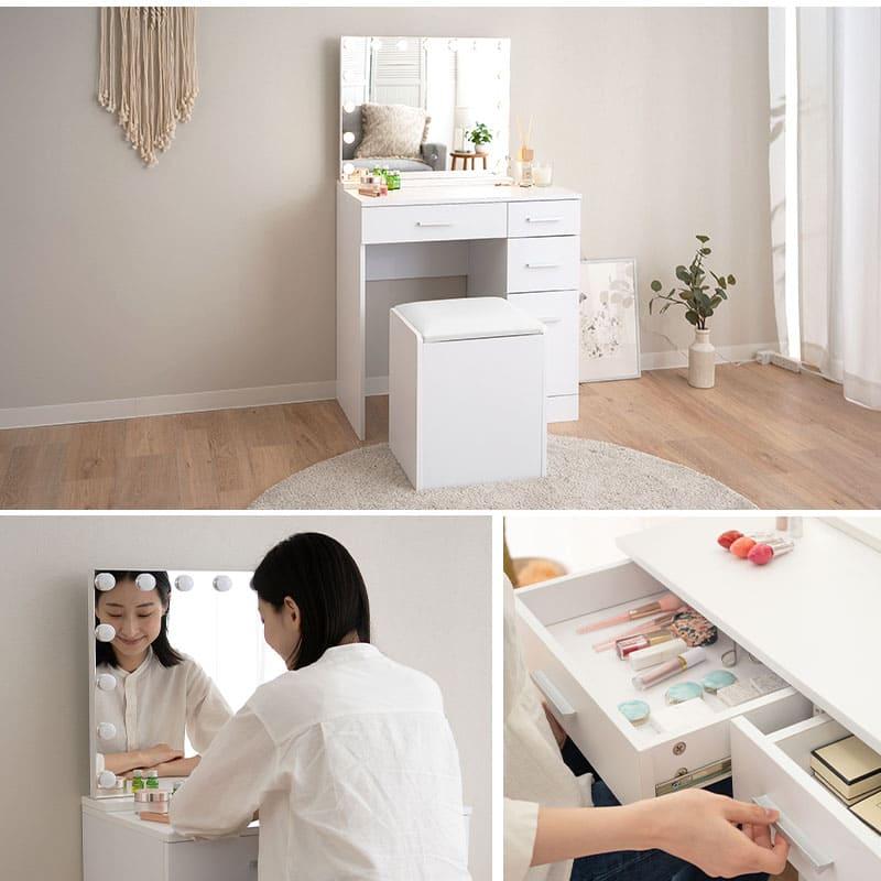 EMOOR（エムール） LEDライト付 ドレッサー セット 鏡台 デスク