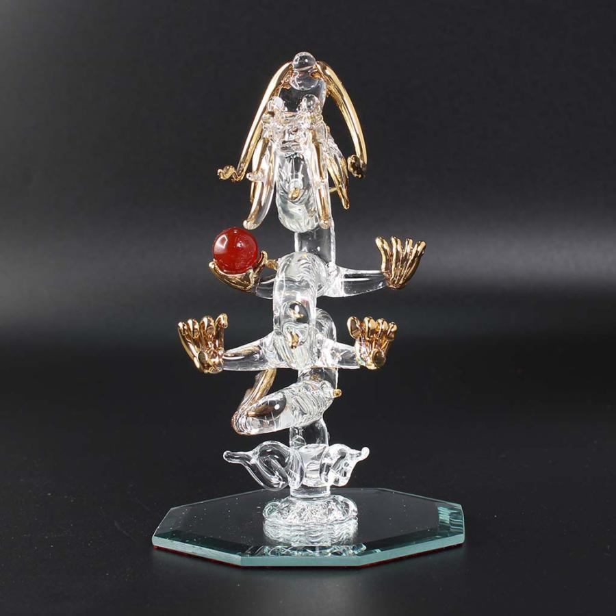 昇龍 ガラス細工 龍の置物 天然石 赤メノウ丸玉 ラピスラズリ 翡翠