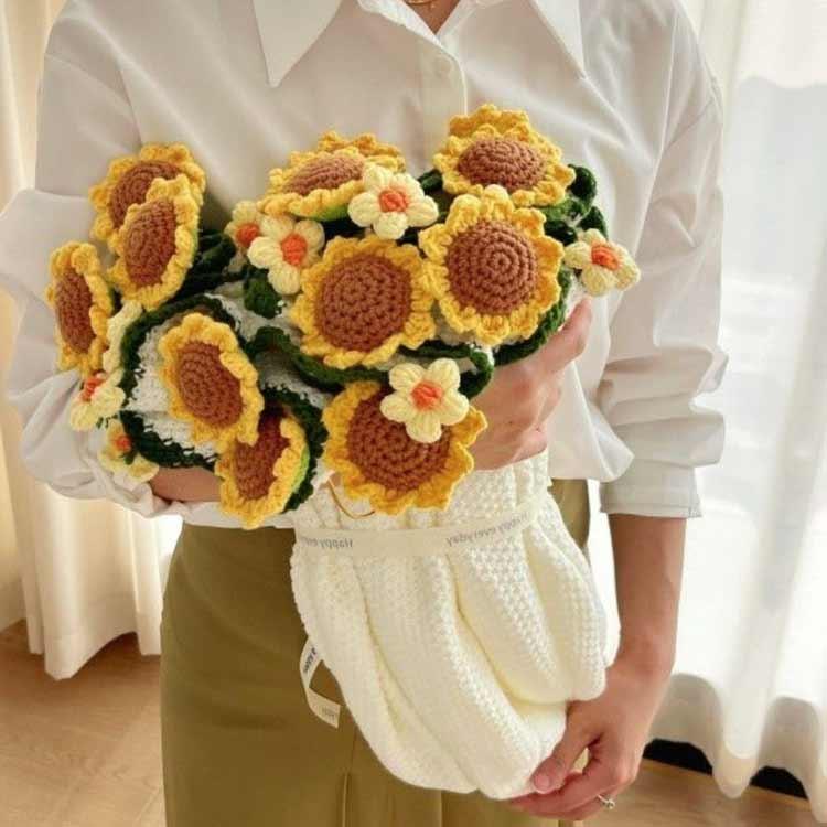 花束ブランケット 花束 ひまわり 咲く ブランケット 90cm かぎ針編み