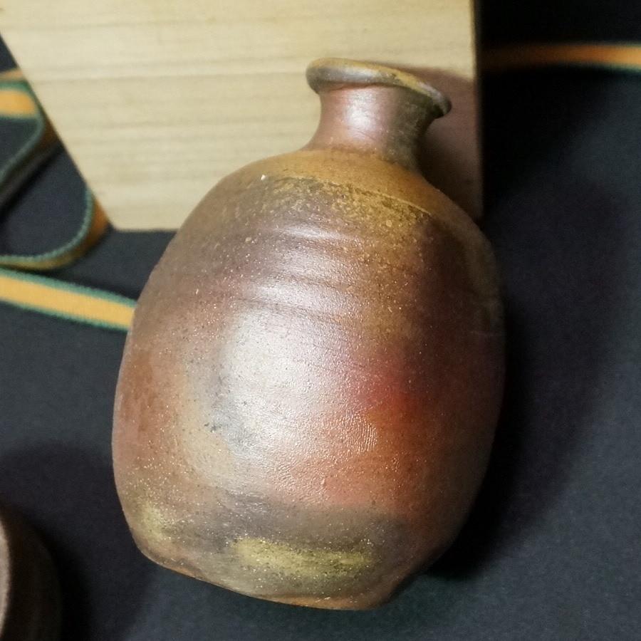 備前焼 小野田瑞穂作 備前徳利ぐい呑セット 三角変わり徳利 共箱有 酒