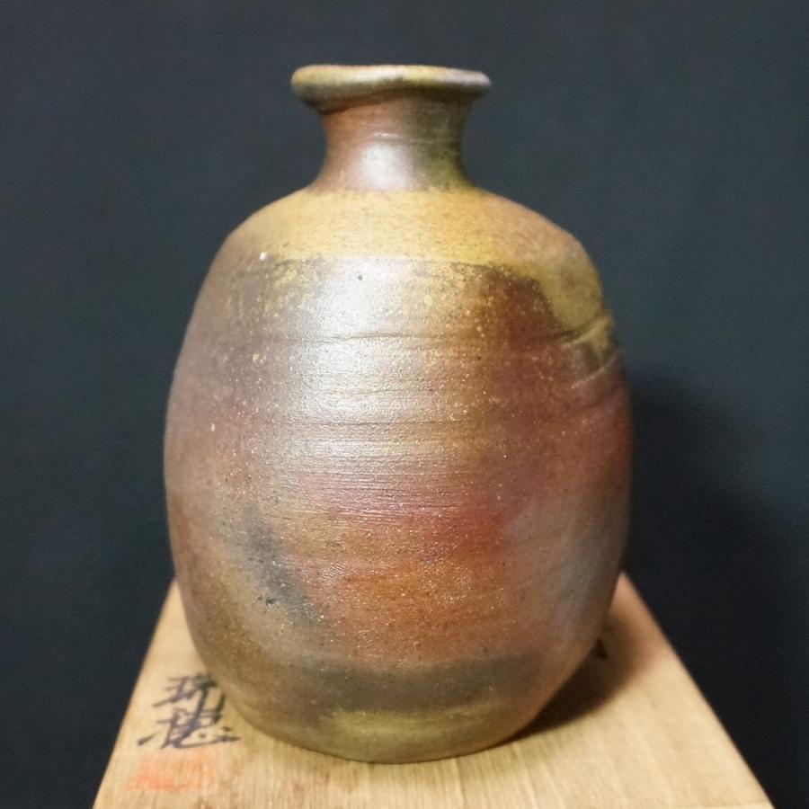 備前焼 小野田瑞穂作 備前徳利ぐい呑セット 三角変わり徳利 共箱有 酒