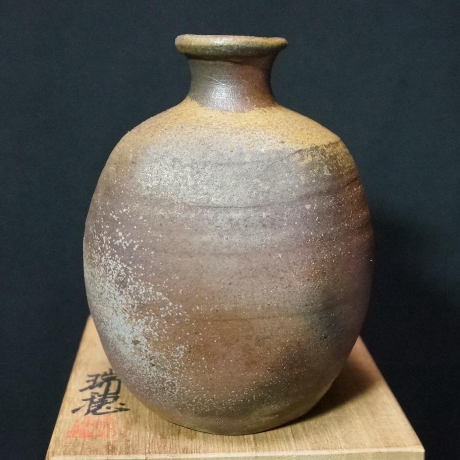 備前焼 小野田瑞穂作 備前徳利ぐい呑セット 三角変わり徳利 共箱有 酒