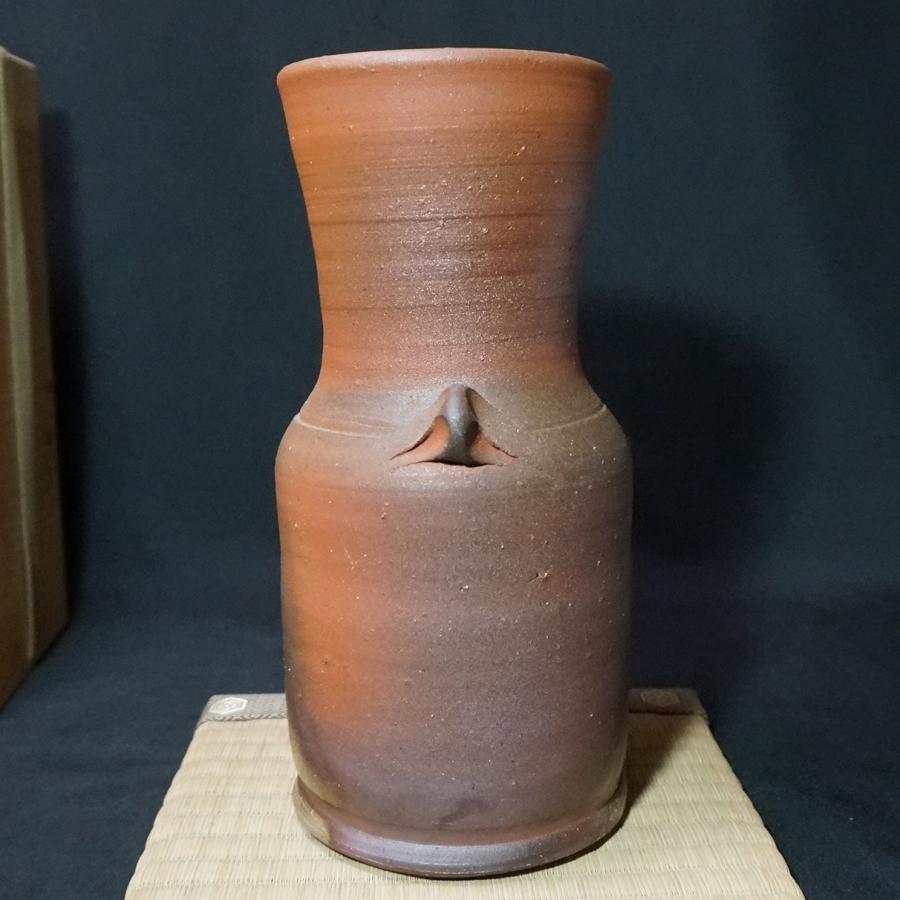 備前焼】藤原和 花入 共箱 共布 高さ25cm 人間国宝藤原雄の長男