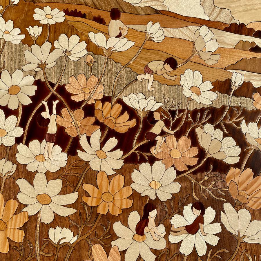木の絵画 ウッドアート 季節のお花 コスモスの丘 アトリエやしろ
