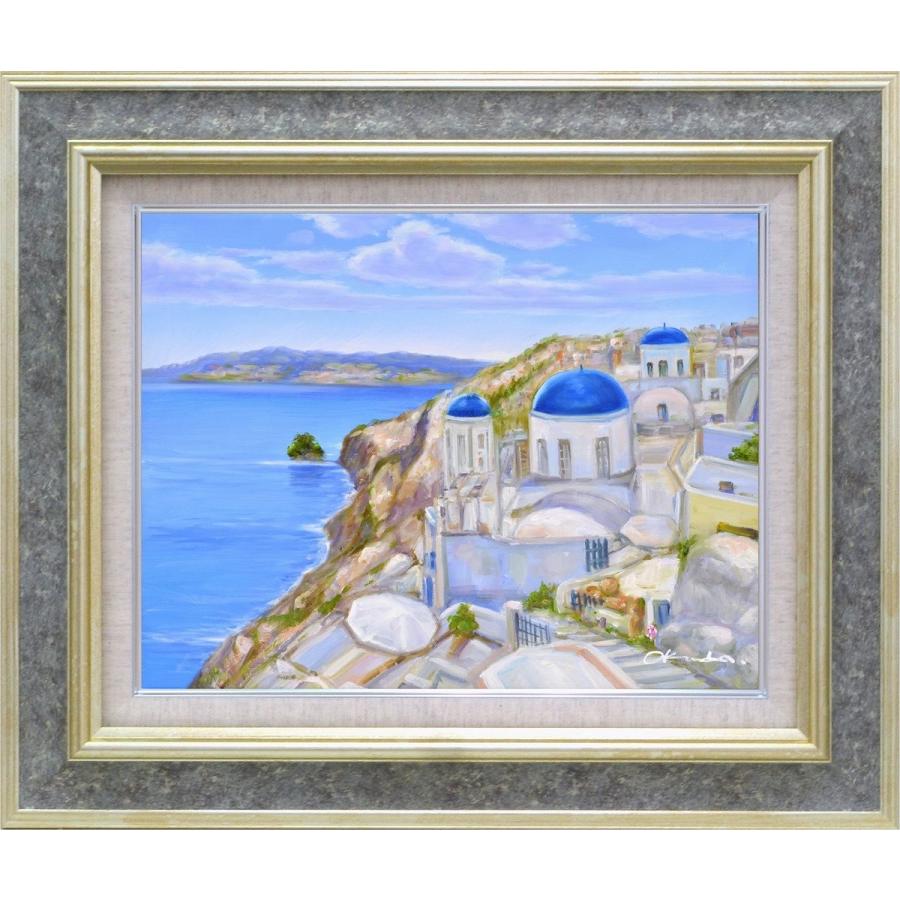 手描き油絵 奥田 ひとみ エーゲ海 F6 画家本人手描き 絵画 額入り 絵