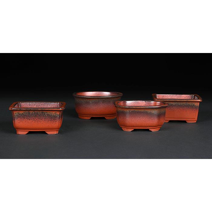 盆栽鉢 植木鉢 「瀬戸焼文山窯赤釉窯変小鉢4点セット」 色鉢 3号 10cm