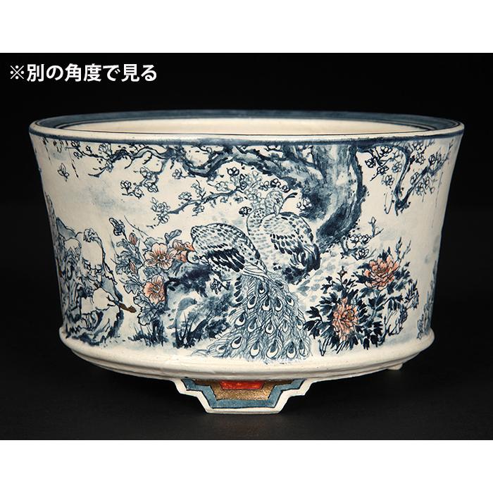 七代渋草柳造染付美人図丸鉢 盆栽鉢 鉢 植木鉢 盆器 作家鉢 bonsaipot