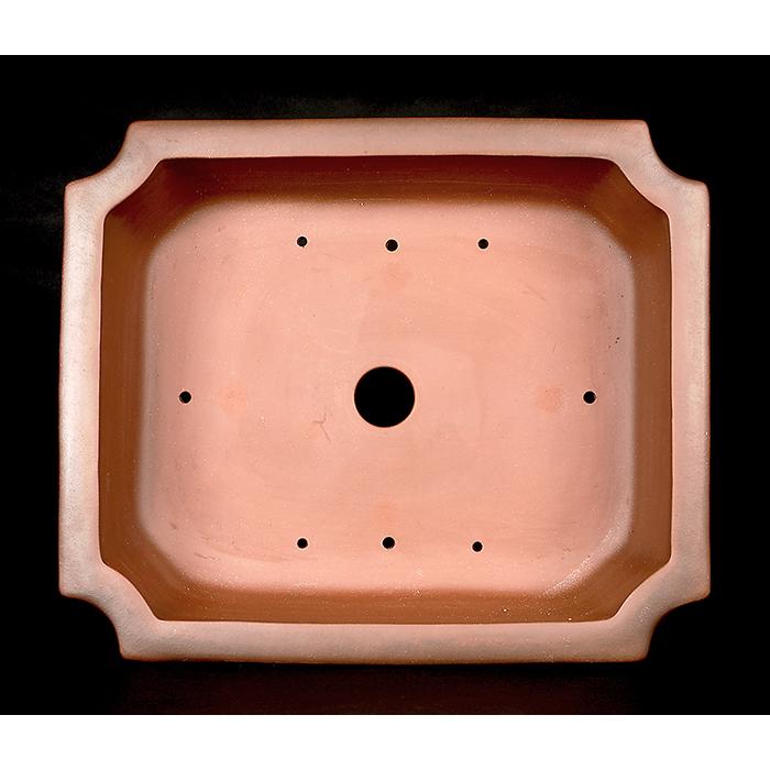 盆栽鉢 紫泥外縁隅切額面長方鉢 植木鉢 中国鉢 張氏製陶 落款あり 18号