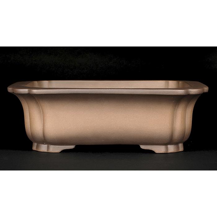 盆栽鉢 烏泥外縁隅入長方鉢 植木鉢 中国鉢 張氏製陶 落款あり 15号