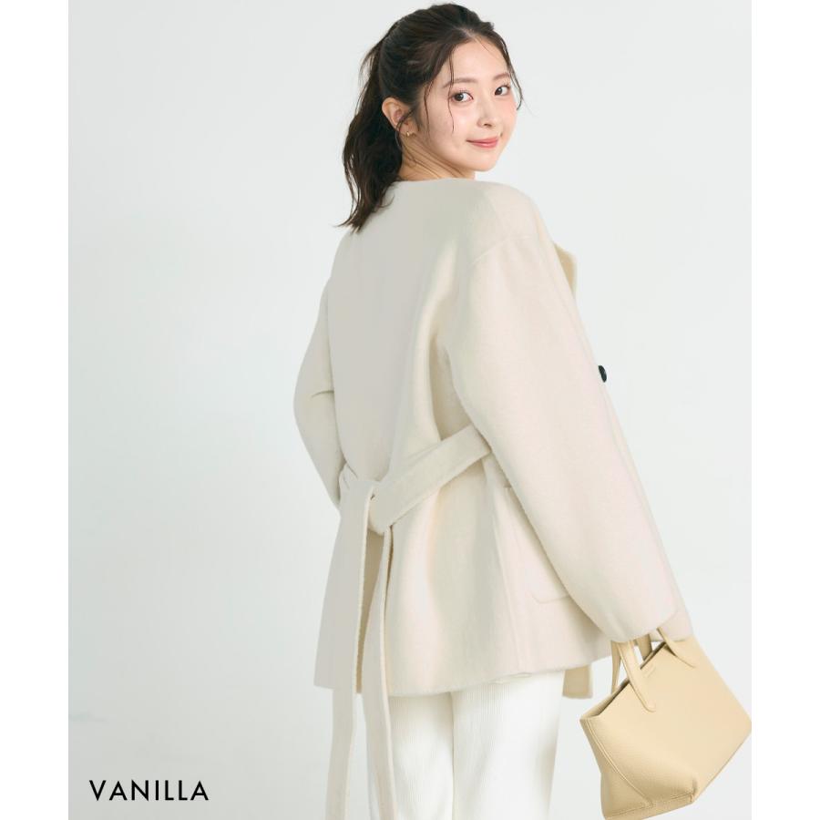 HARUKA DESIGN】ノーカラー2WAYリバーミドルコート｜アウター ウール