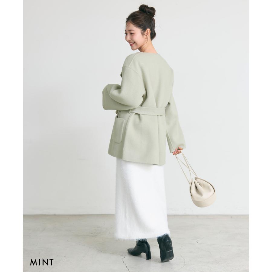 HARUKA DESIGN】ノーカラー2WAYリバーミドルコート｜アウター ウール