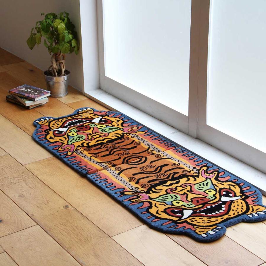 チベタン タイガーラグ スノーライオン ハーフ イエロー マット 虎