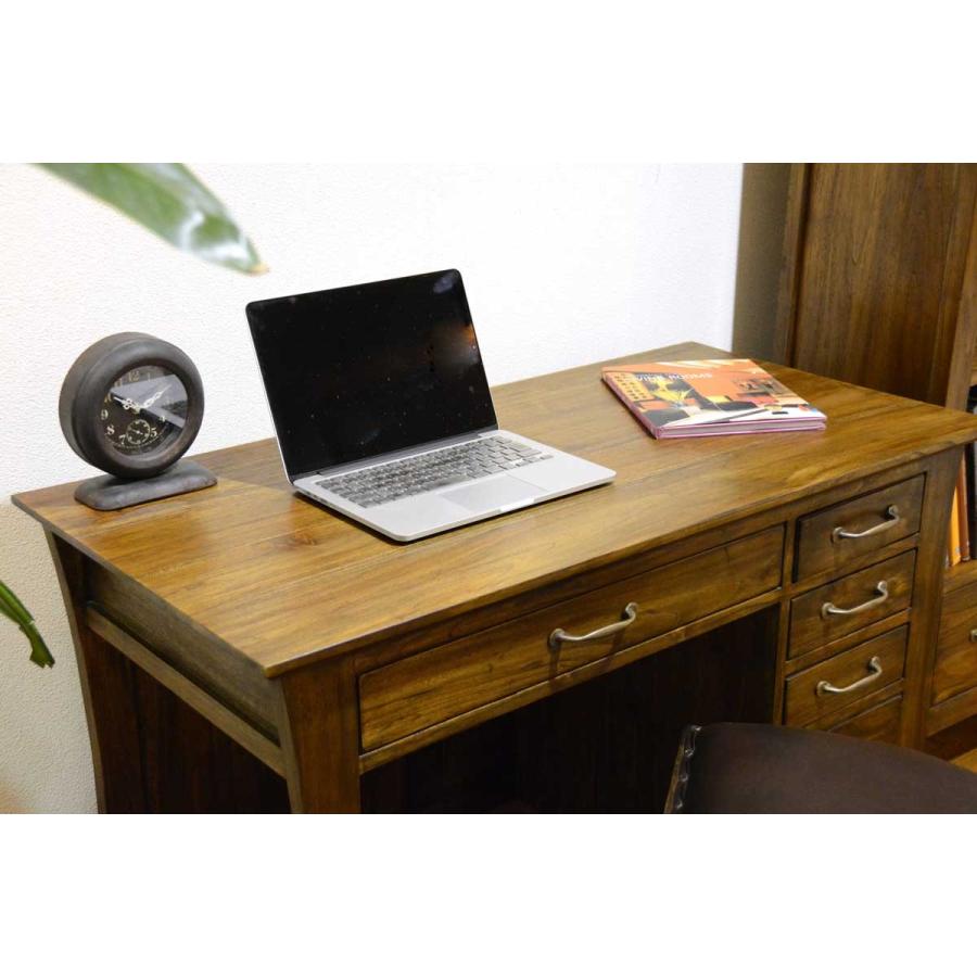 ライティングデスク チーク無垢材 幅110cm アジアン家具 北欧 木製
