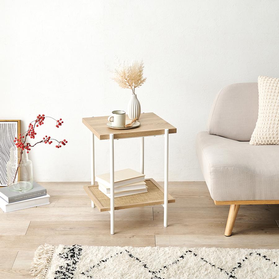 サイドテーブル テーブル 円 サークル 四角 インテリア ラタン風棚板