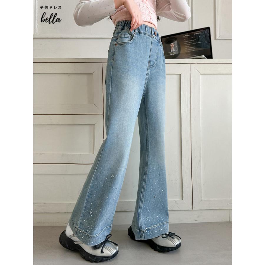 ガールズ フレアデニムパンツ ジュニア キッズ 女の子 ボトムスデニム