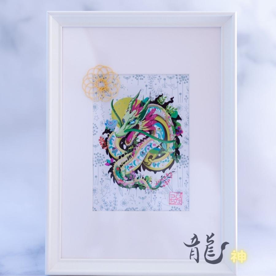 龍神 花 青い鳥 ／絵画【 運気が上がる絵 北欧 】 龍 ドラゴン 竜