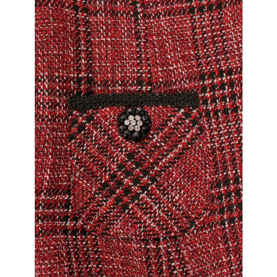 スーパービューティー ワンピース 42 レッド チェック柄 ビジュー