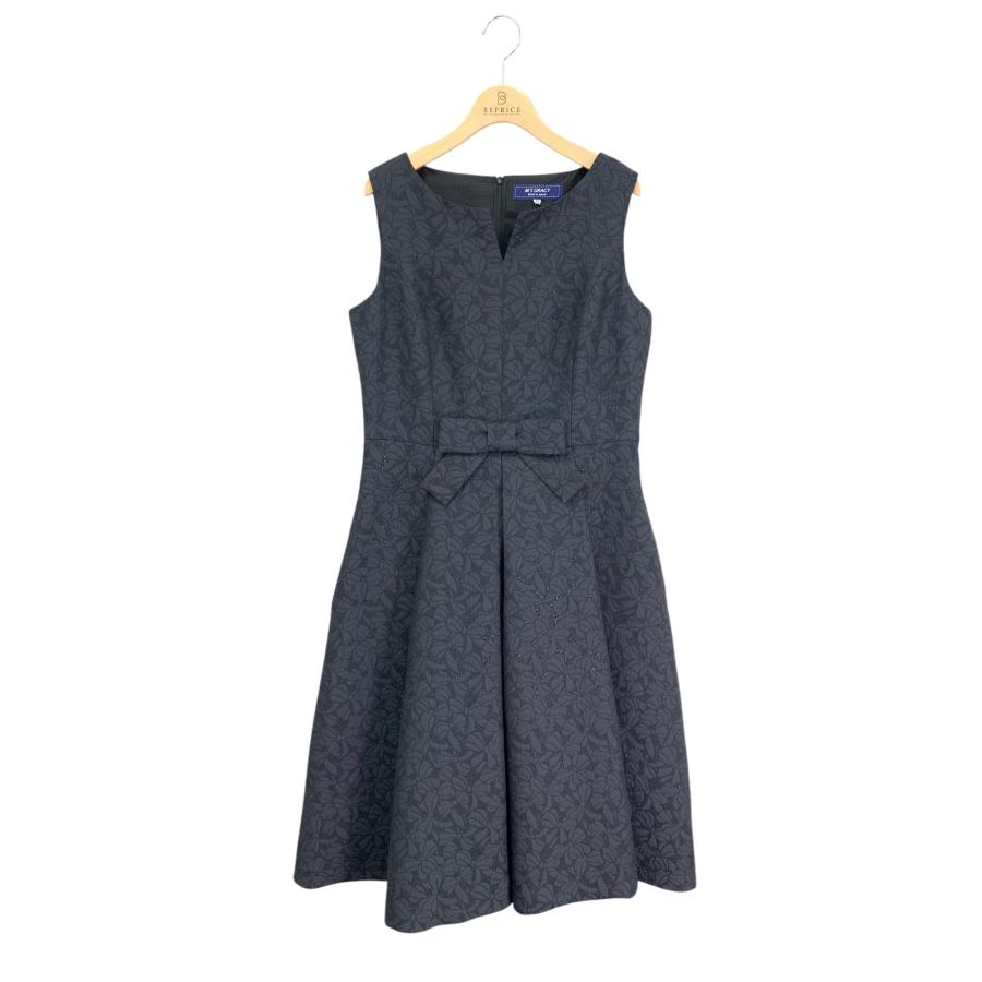 エムズグレイシー 511105 ワンピース 42 ブラック ラメ リボン 花