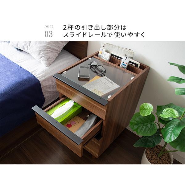 ディスプレイ収納付き ガラス天板 サイドチェスト ベッド サイド