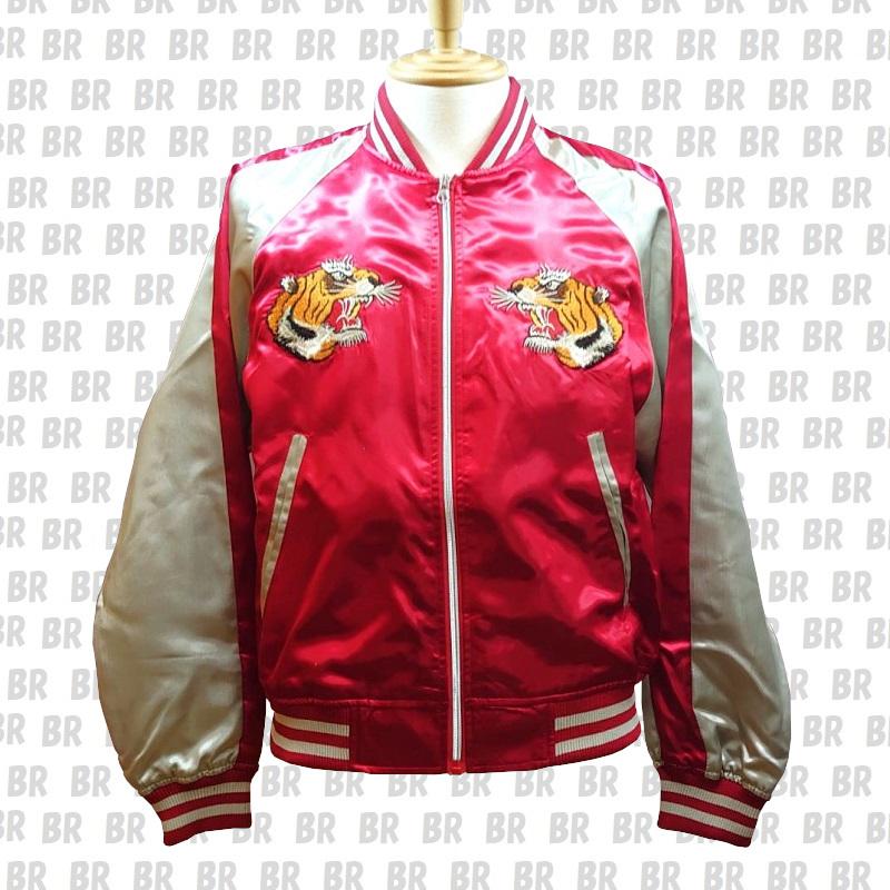新主己】 虎（タイガー） 刺繍スカジャン レッド （M・L・LL） JAPAN