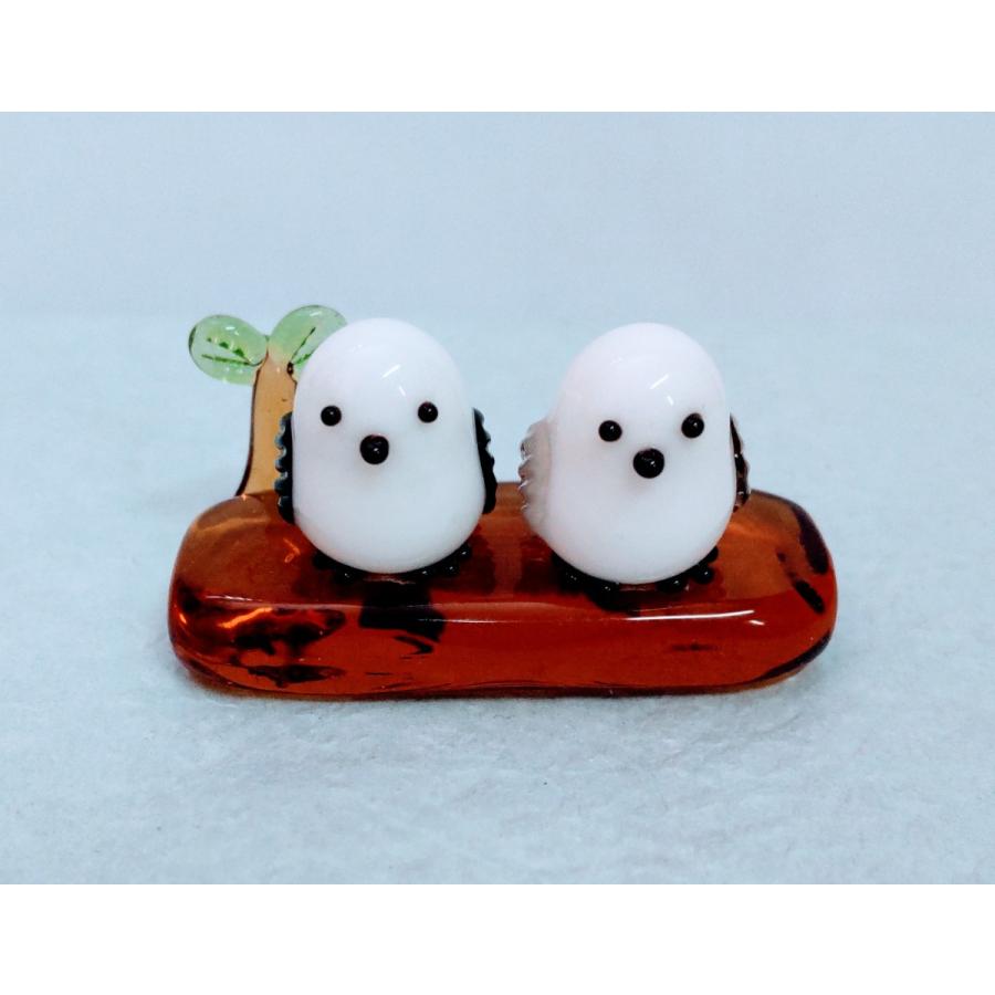 ガラス細工 シマエナガ 2人ベンチ（M) 茶 ミニチュア 置物 雑貨 動物