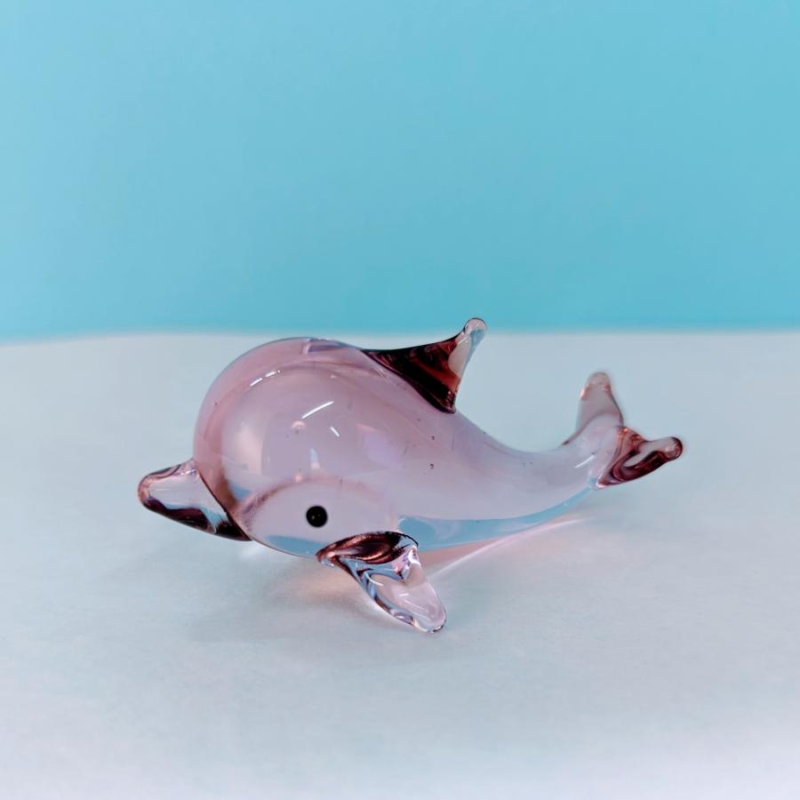 ガラス細工 イルカ（L) ピンク/紫 ミニチュア 置物 雑貨 水族館 海