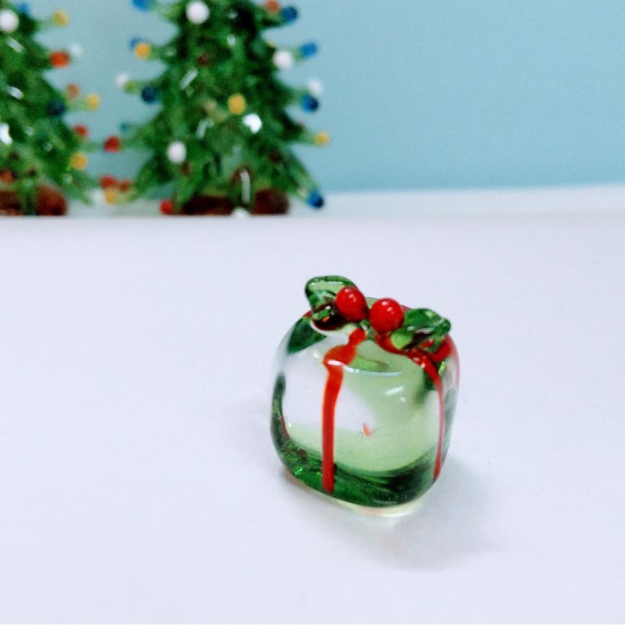 ガラス細工 ミニギフトボックス 緑/クリア ミニチュア 置物 雑貨 小物