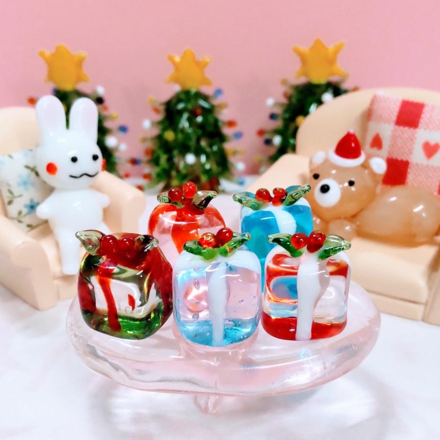 ガラス細工 ミニギフトボックス 緑/クリア ミニチュア 置物 雑貨 小物