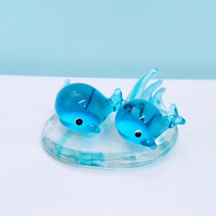 ガラス細工 クジラペア波台（L) ミニチュア 置物 雑貨 水族館 くじら