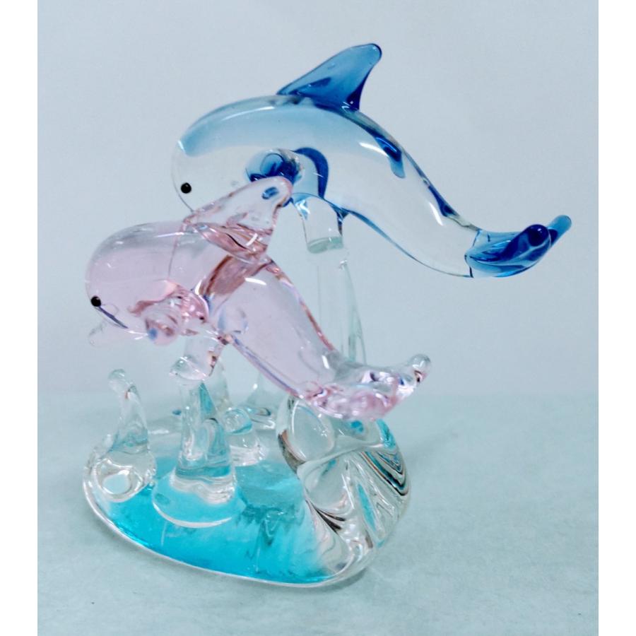 ガラス細工 イルカペア A（L) ミニチュア 置物 雑貨 イルカ 水族館 海