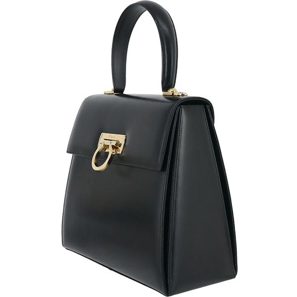 GANCINI フェラガモ ハンドバッグ ガンチーニ ボックスカーフ ブラック