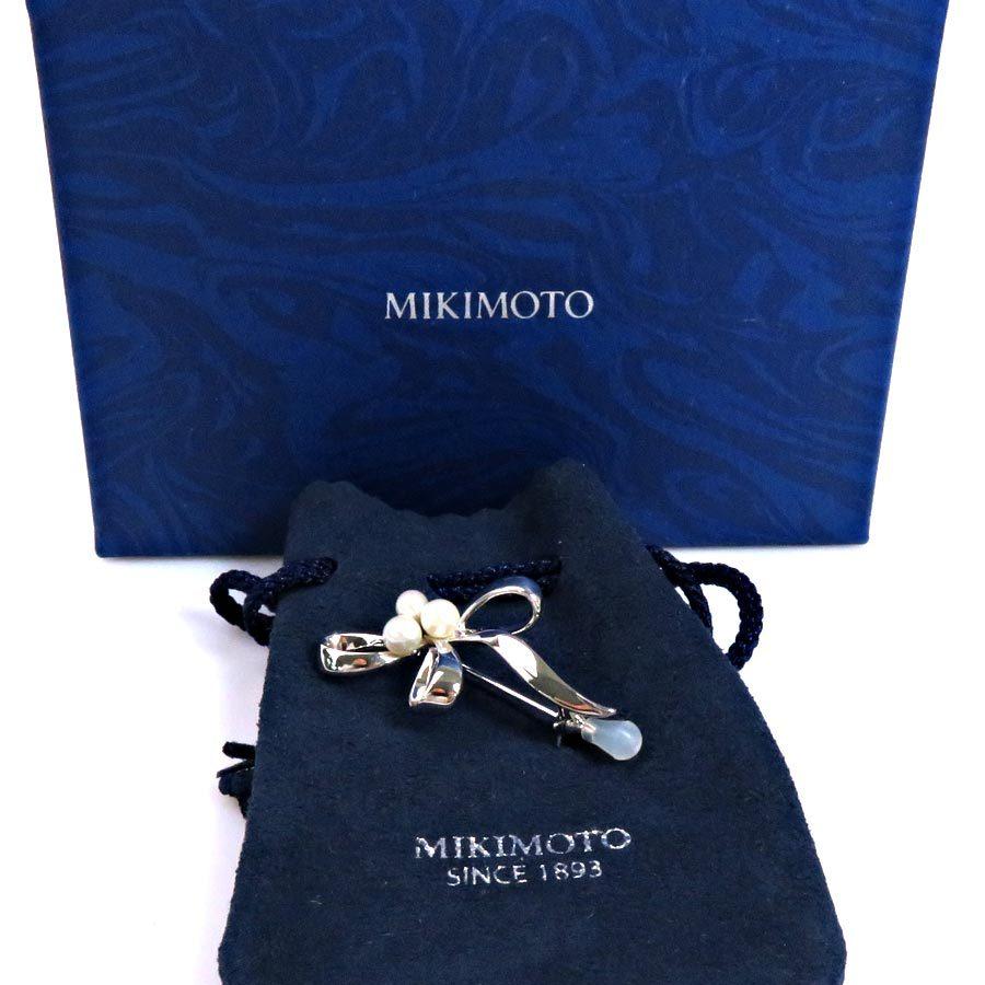 ミキモト MIKIMOTO ブローチ 金属素材xパール シルバーxホワイト 定番