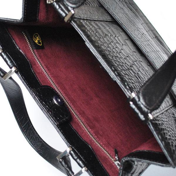 縦型トートバッグ クロコダイル マットブラック 黒 ワニ革 CROCODILE