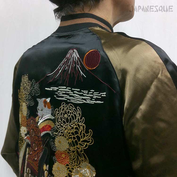 スカジャン ジャパネスク JSKJ-514 猫花魁 和柄 JAPANESQUE : SCRIPT