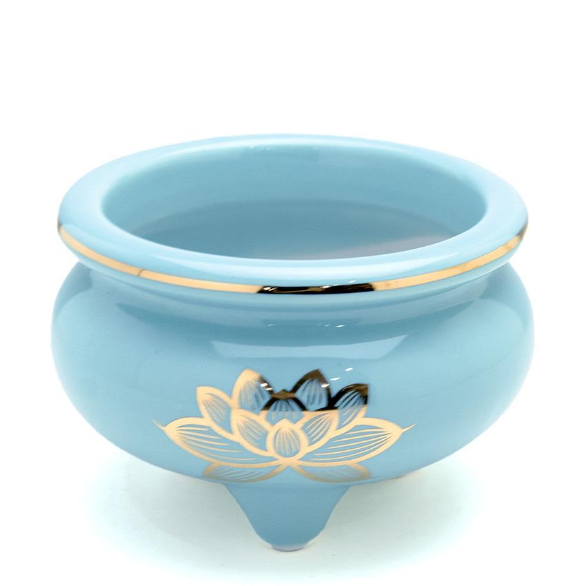 香呂 青磁色 上金蓮 香炉 机上香炉 3.5寸 陶器製 前香炉 3.5号 胴径約