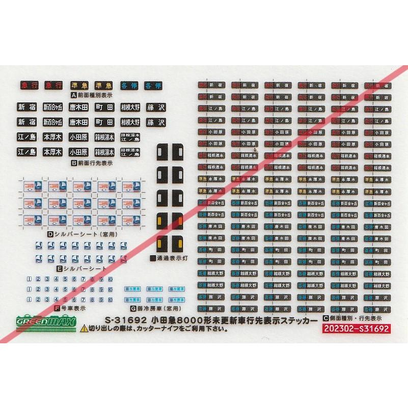 グリーンマックス S-31692 小田急8000形未更新車行先表示ステッカー