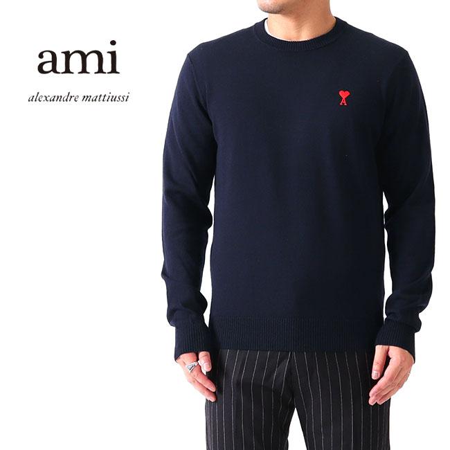 AMI PARIS アミパリス ハートロゴ刺繍 クルーネック ニットセーター