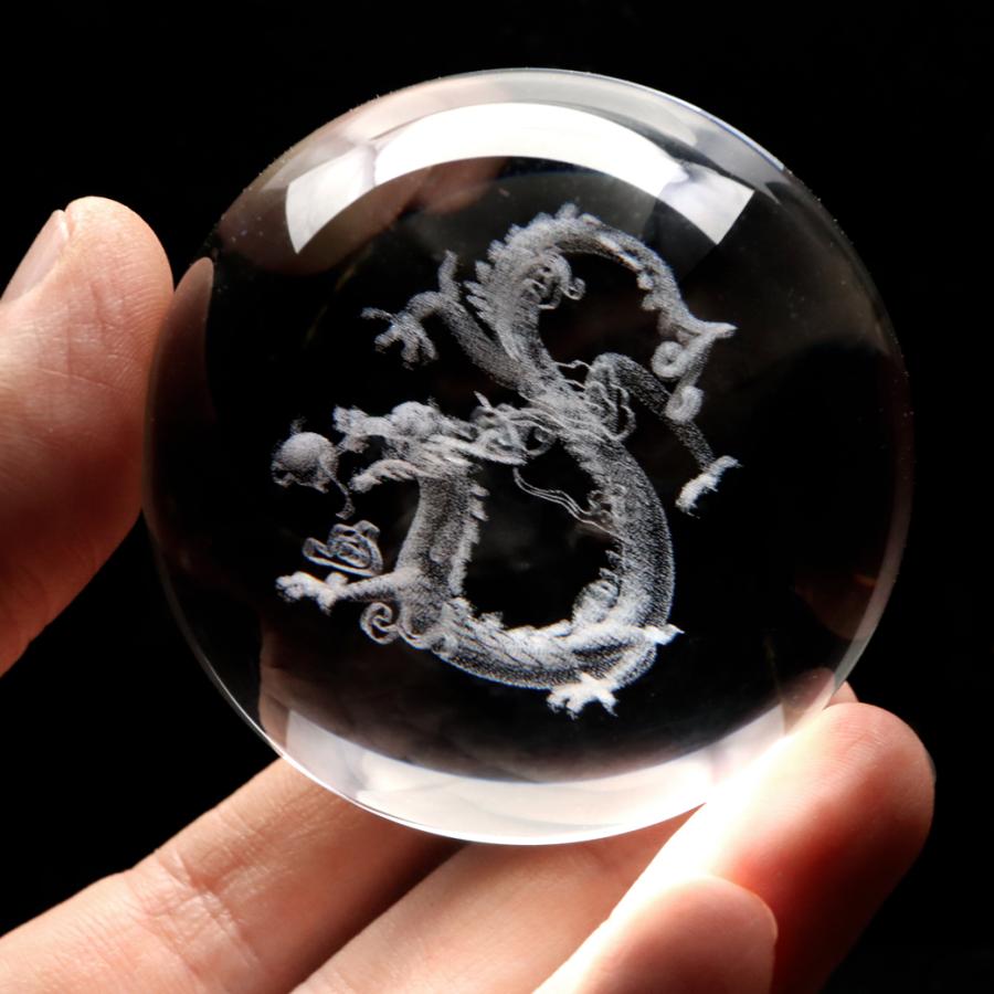 GOLD STONE 龍 クリスタルボール 約60mm 龍神 干支 辰 置き物 人工水晶